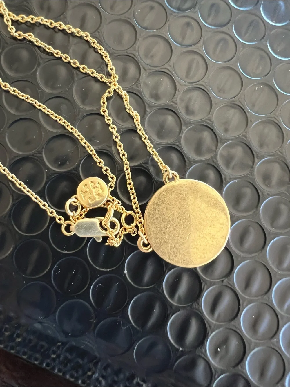 Tory Burch Black and Gold Logo Medallion Necklace